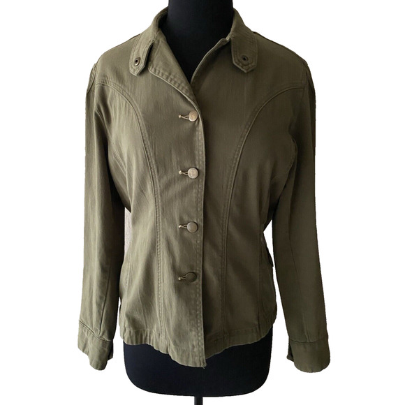Travel Smith Womens Canvas Coat Size Medium Green Cotton Cargo Utility Jacket - Picture 1 of 16